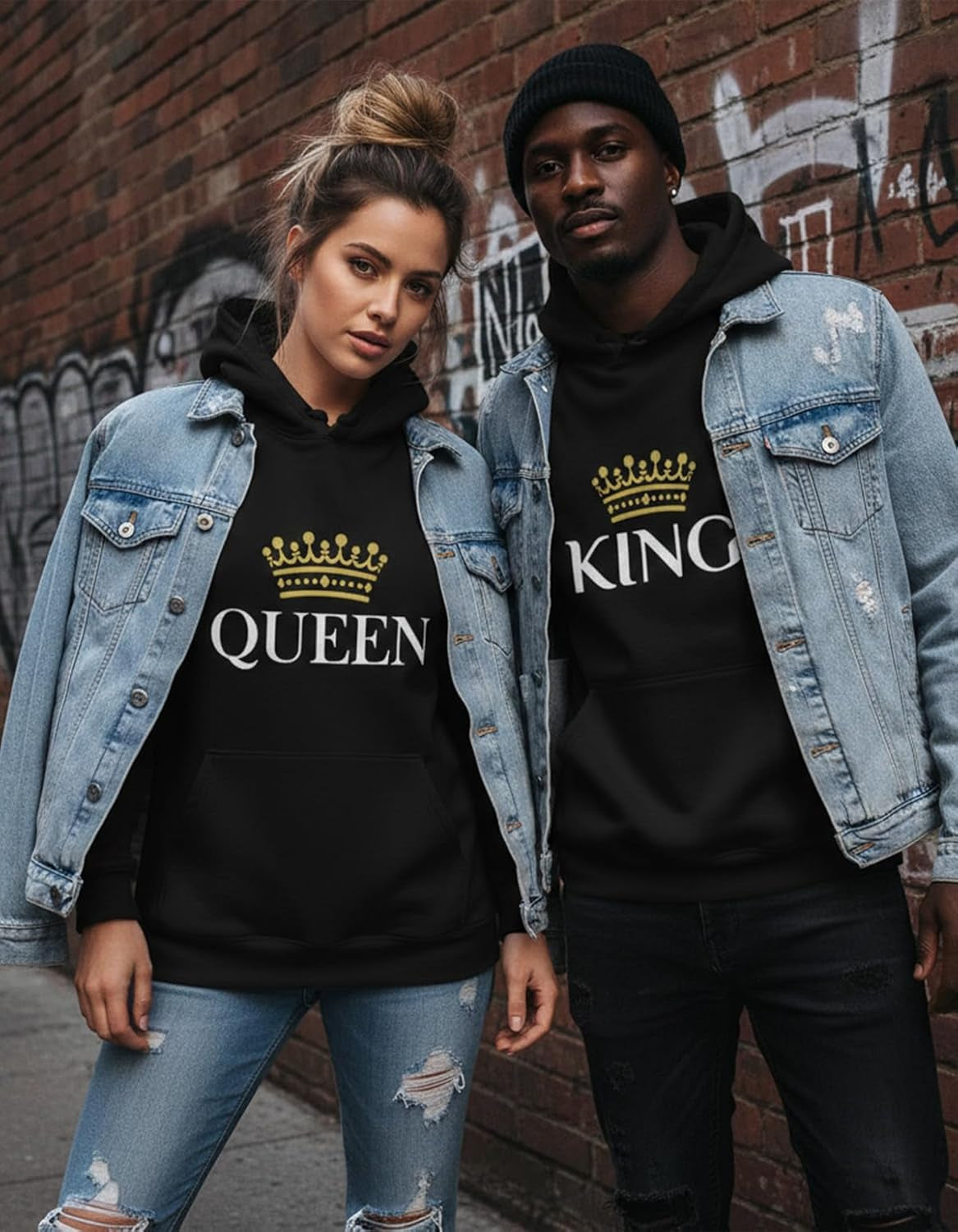 King Queen Matching Couple Hoodie Set His Hers Valentine'S Day | Cozy Cotton-Blend His and Hers Hoodie Set; Great for Valentine'S Day, Anniversary, Newlywed Couples Gift