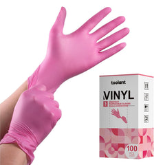 Disposable Gloves for Women, Pink Vinyl Gloves Disposable Latex Free for Cooking, Food Prep, Cleaning, Hair Dye, Tattoo, Medium Duty, Touch Screen, Large, 100 Pack