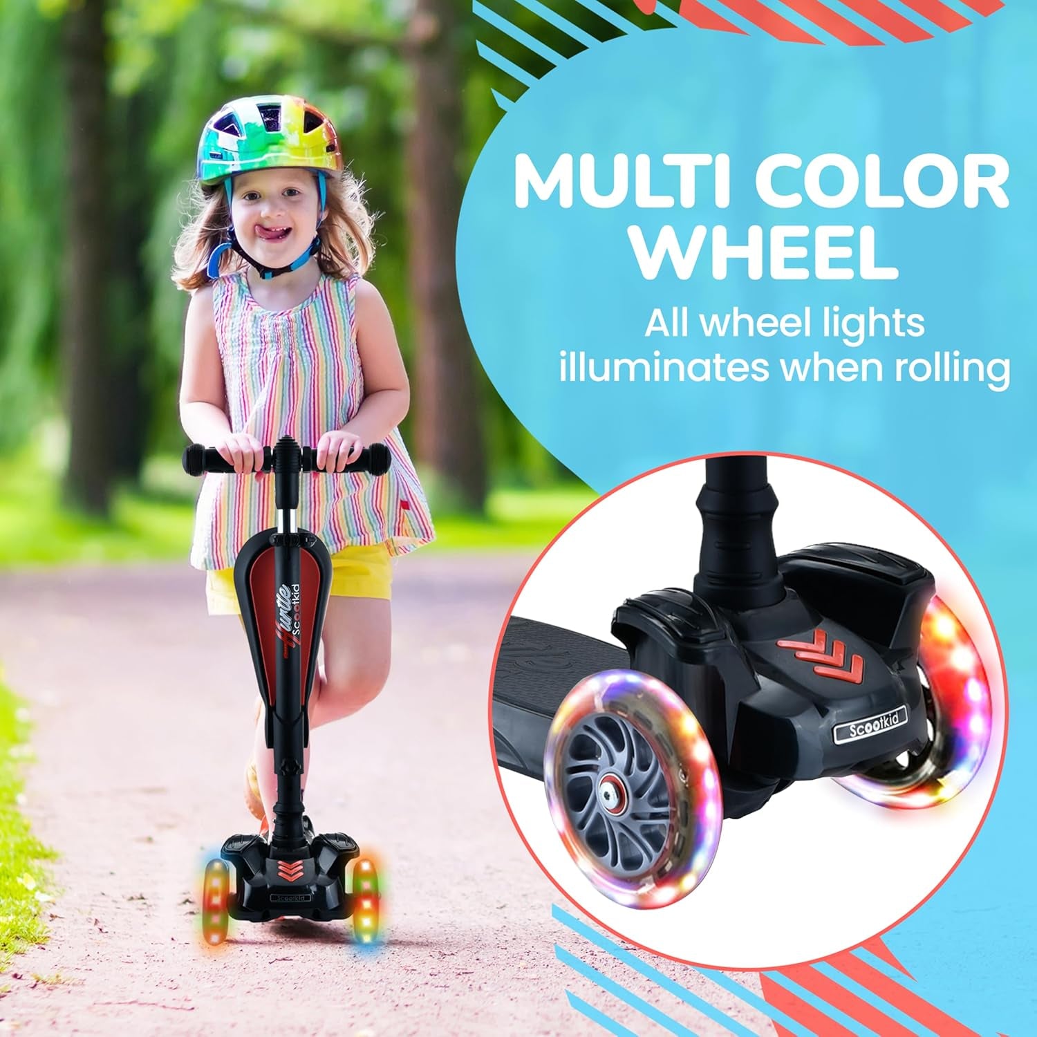3-Wheeled Scooter for Kids - Wheel LED Lights, Adjustable Lean-To-Steer Handlebar, and Foldable Seat - Sit or Stand Ride with Brake for Boys and Girls Ages 1-14 Years Old