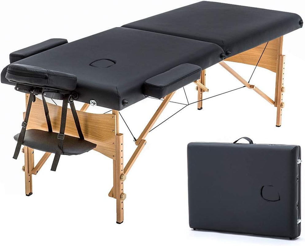 Massage Bed Portable Folding Massage Table 24" Wide,Black | | 2-Fold Lash Bed Height-Adjustable with Carry Bag, 450Lbs Capacity for Massage, Facial, Tattoo, Home, Spa