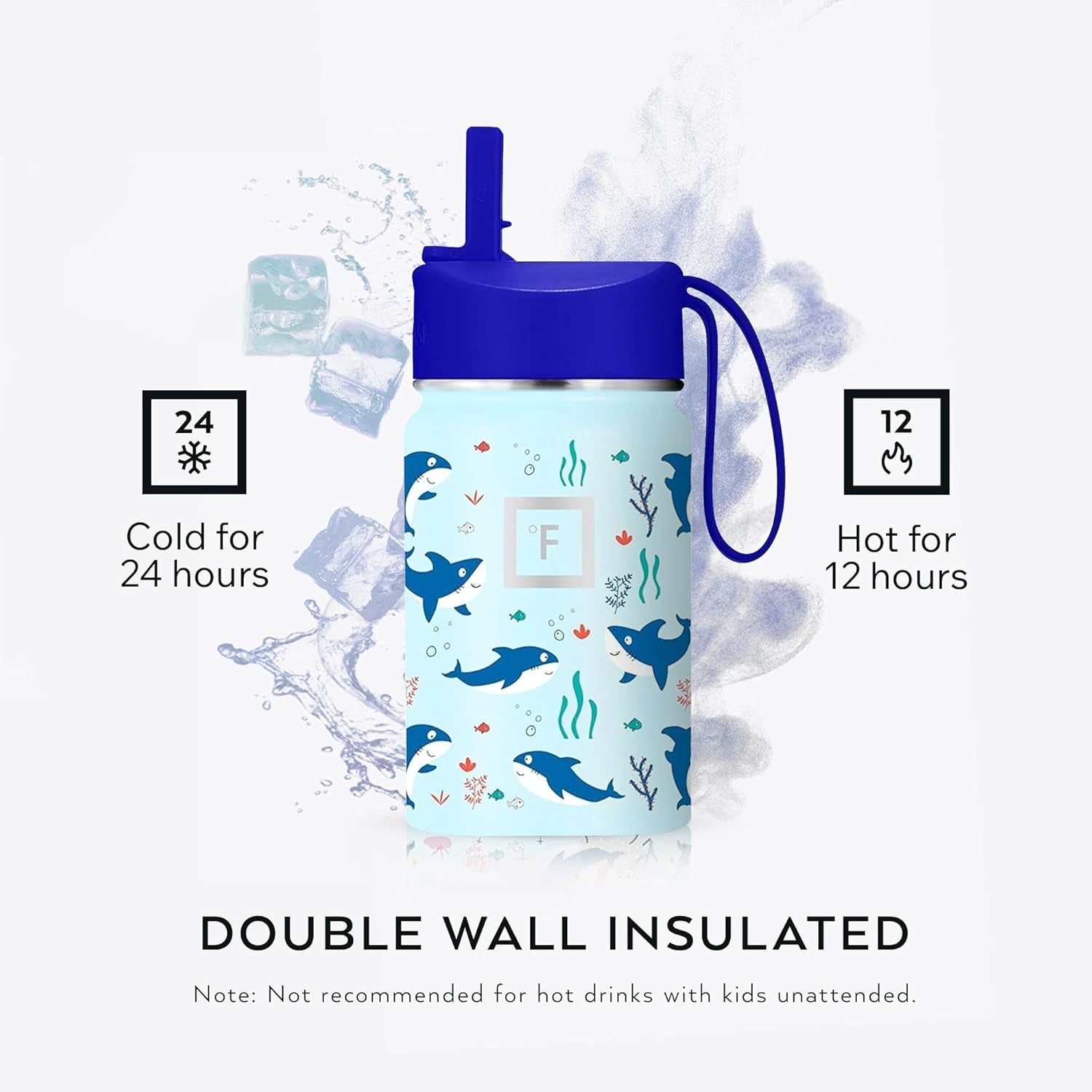 10 Oz Kids Insulated Water Bottle | Vacuum Insulated Kids Water Bottle with Leakproof Straw Lid & 20 Name Stickers - BPA Free (Dino Mates)