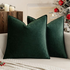 Decorative Army Green Velvet Throw Pillow Covers for Couch 20X20 in | 2 Pack, Soft Solid Square Pillow Covers, Modern Luxury Home Decor, for Sofa Bed Living Room