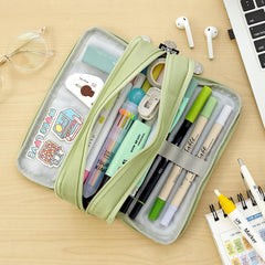 Large Capacity Pencil Case 3 Compartment Pouch Pen Bag for School Teen Girl Boy Men Women (Green)
