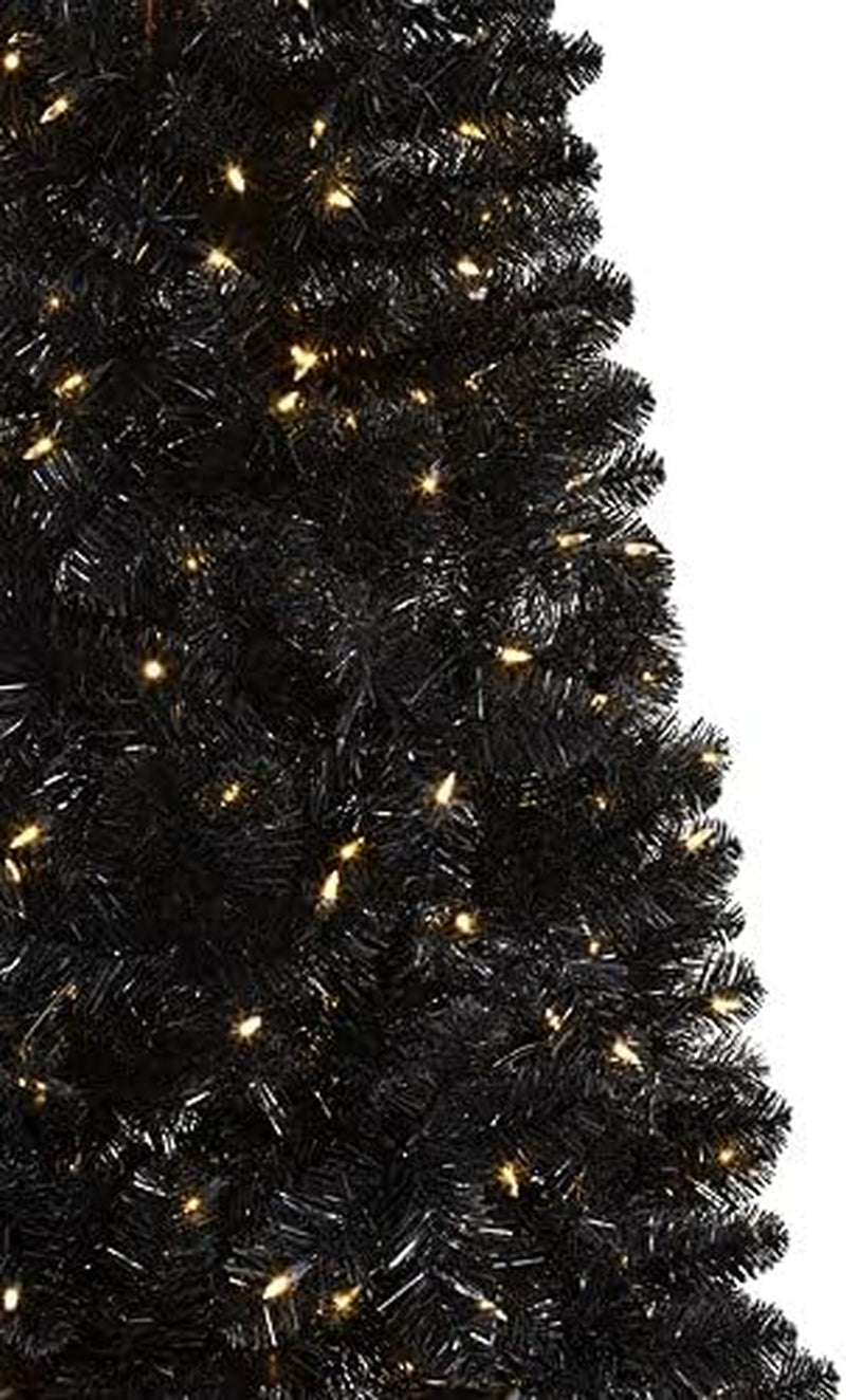 Black Artificial Christmas Tree | Essentials - Black Tree - 6 Ft | Pre-Lit 300 LED Clear Lights | Includes Tree Stand, On/Off Foot Pedal, Extra Bulbs & Fuses