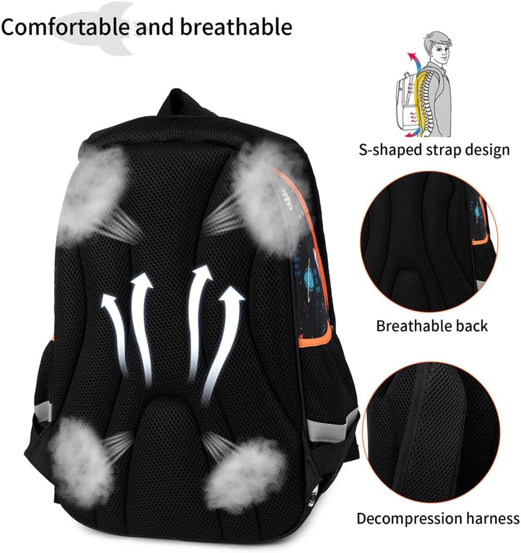 Kids Backpack for School Boys 6-10Age,16In Elementary Space Prints Bookbag | Kindergarten Lightweight Waterproof Large Capacity Sturdy Durable 6-Pockets Chest Buckle and Reflective Stripsfor Backpack