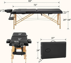 Massage Bed Portable Folding Massage Table 24" Wide,Black | | 2-Fold Lash Bed Height-Adjustable with Carry Bag, 450Lbs Capacity for Massage, Facial, Tattoo, Home, Spa