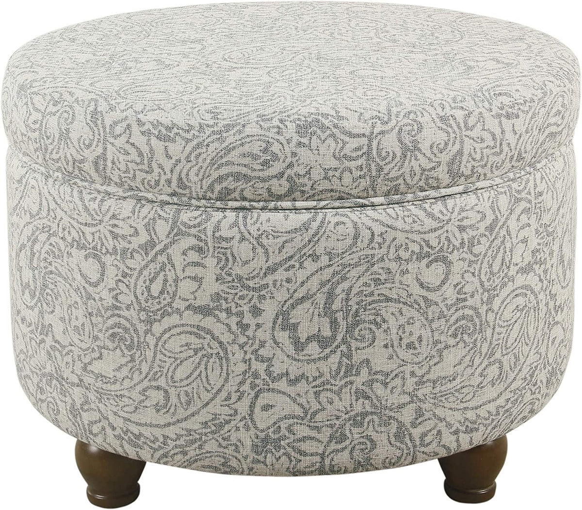 Home Decor | Upholstered round Storage Ottoman | Ottoman with Storage for Living Room & Bedroom, Gray Floral