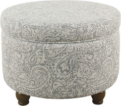 Home Decor | Upholstered round Storage Ottoman | Ottoman with Storage for Living Room & Bedroom, Gray Floral