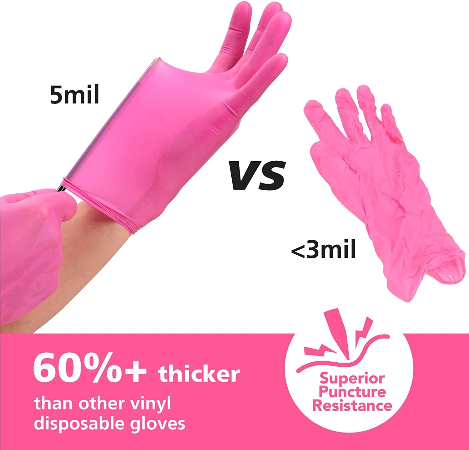 Disposable Gloves for Women, Pink Vinyl Gloves Disposable Latex Free for Cooking, Food Prep, Cleaning, Hair Dye, Tattoo, Medium Duty, Touch Screen, Large, 100 Pack