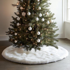 48 Inch White Faux Fur Christmas Tree Skirt, Luxury Plush Tree Base Cover for Holiday Party and Home Christmas Decor