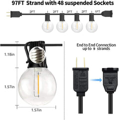 Outdoor String Lights, 97FT Patio Lights with 49 G40 Shatterproof LED Bulbs(1 Spare), Waterproof Lights String for outside Backyard, Porch, Bistro, Party, Camping, Garden Gathering
