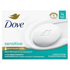 Dove Beauty Bar More Moisturizing than Bar Soap for Softer Skin, Fragrance-Free, Hypoallergenic, Sensitive Skin with Gentle Cleanser 3.75 Oz 14 Bars