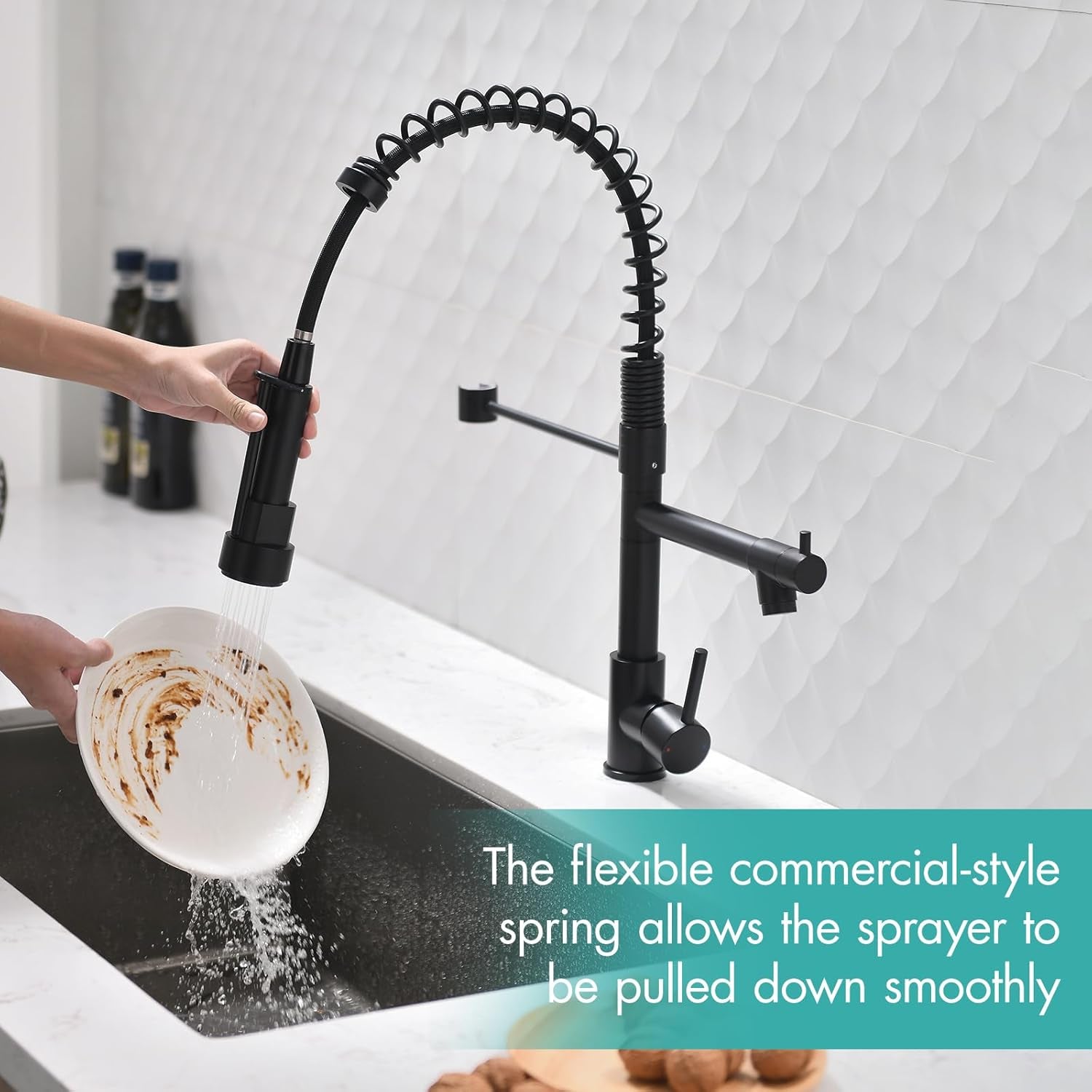 Kitchen Faucets with Pull down Sprayer,Matte Black Single Handle | Single Hole,Lead-Free,Rv Kitchen Faucet for Farmhouse Bar Laundry Outdoor Sink