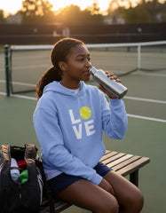 Love Tennis Hoodie Women Teen Girls Player Coach Fan Sporty Pullover | Cozy Fleece Tennis Hoodie; Great for Players, Coaches and Fans, Match Warmup, Game Day, Teen Girls Gift